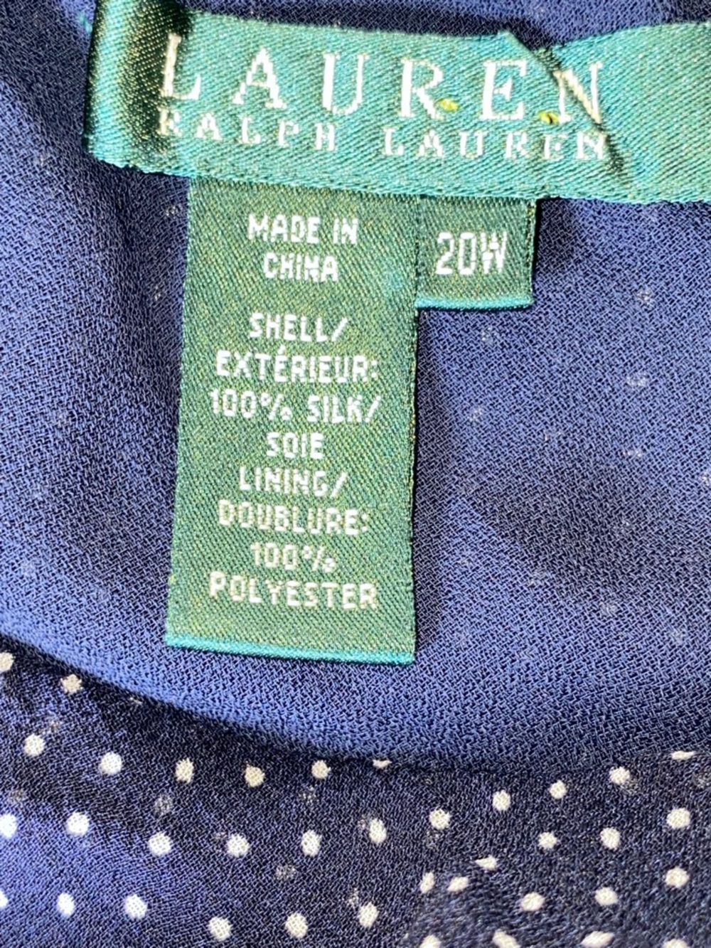 Lauren Ralph Lauren 100% Silk Polka Dot High-Low Midi Skirt - Navy/Cream - 20W - Picture 4 of 5